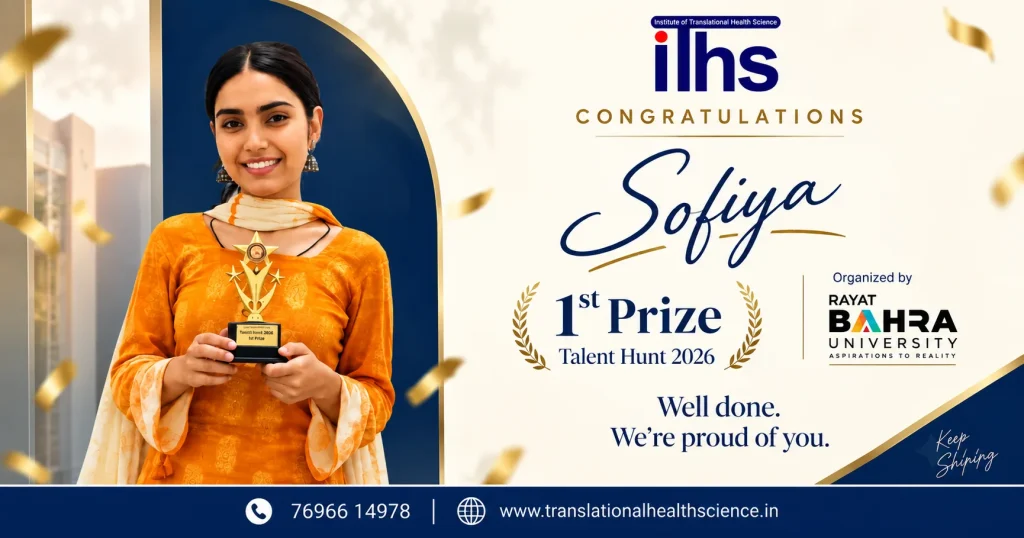 Sofia Khan, B.Sc. ART and Clinical Embryology student at ITHS, receiving First Prize at Talent Hunt 2026